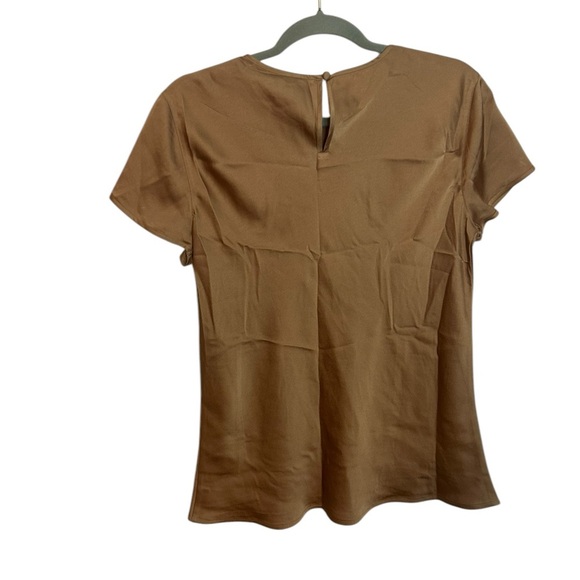 Express Golden Tan Satin Short Sleeve Popover Blouse - Picture 2 of 5